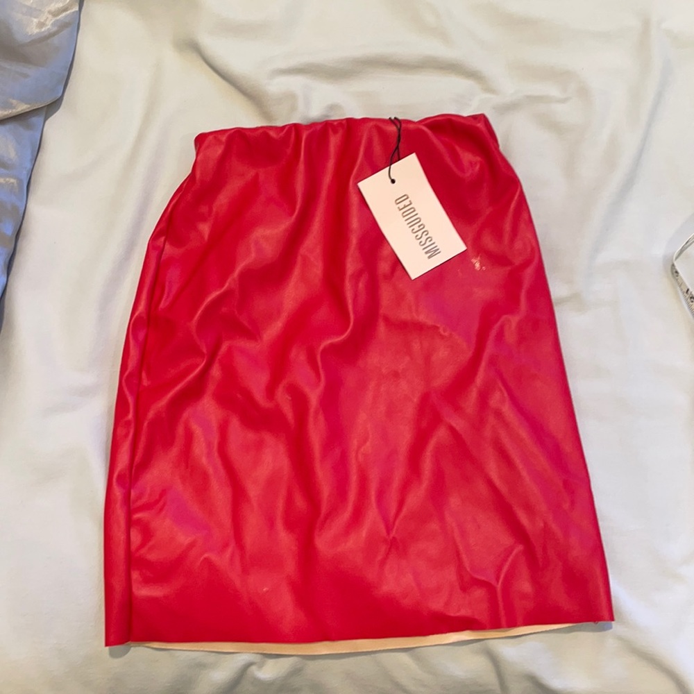 misguided red mini leather skirt